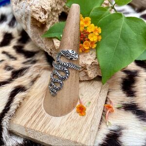 Solid Sterling Silver Snake Cobra Ring With Black Onyx Eyes sizes 7,10